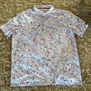 Obla Men's Red White & Blue Paint Splatter Performance Polo Golf Shirt Size XXL